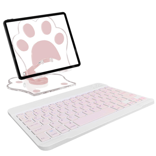 for Bluetooth Keyboard, Cute Tablet Stand Adjustable Adjustable & Foldable, Wireless Rechargeable Keyboard for iPad, iPad Pro/Mini/Air, Samsung Xiaomi Tablets, etc - Pink