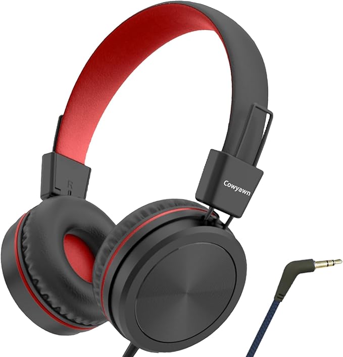 Kids Headphones, Toddler Headphone with Safe Volume Limiter 94dB, Wired School Headphones for Kid, 3.5mm Adjustable On-Ear Headphone for Boys/Girls/Children/Teens/iPad/Computer, Red Black
