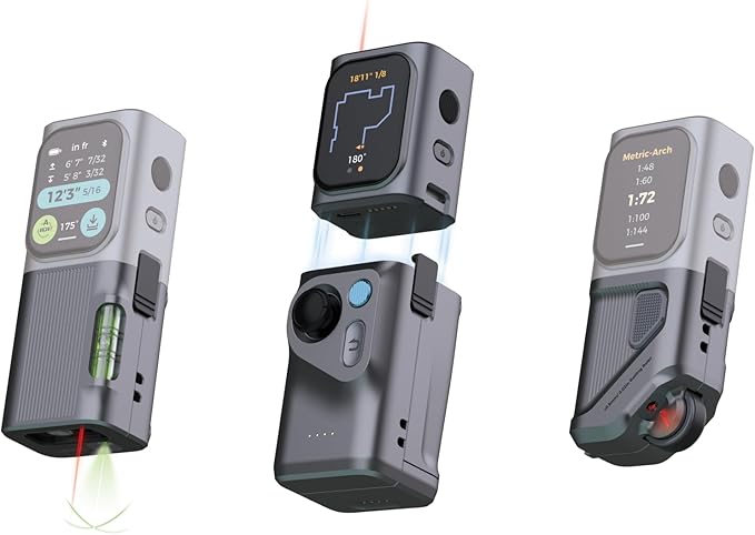 HOZO M-Cube Pro Laser Measuring Tool Combo:4 Modules Build to Adapt, M-Tripod & M-Protection Case, Rechargeable Modular Laser Distance Meter with Bilateral Laser, Digital Scale Roller | Bluetooth App
