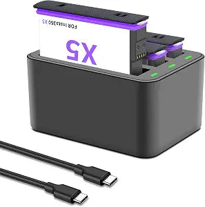 360 X5 Battery Charger 3 Packs 2800mAh Batteries, 3 Channels Charger Hub