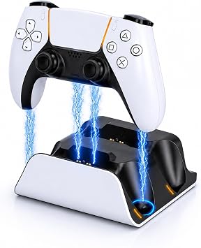 PS5 Controller Charger Station with LED Indicator,Self-Aligning Charging Dock,Dual Controller Fast Charging Dock,Desktop Display Stand for PlayStation 5 (White)
