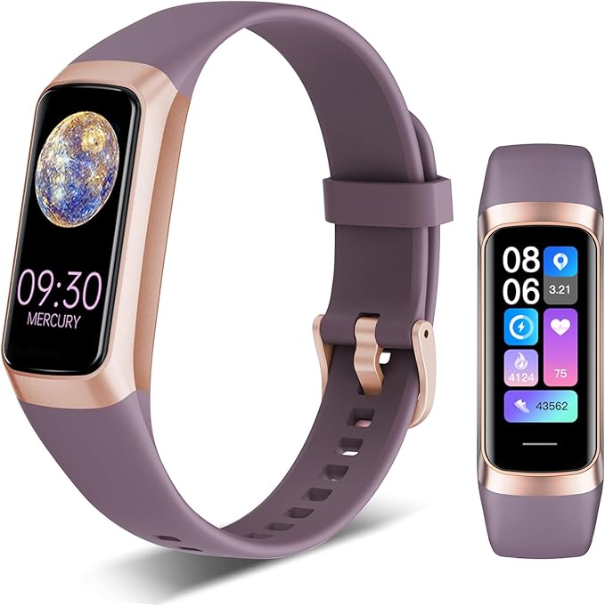 Fitness Tracker, 24/7 Heart Rate Blood Oxygen Blood Pressure Body Temp Monitor Sleep Calorie Tracker with 1.1" AMOLED Touch Color Screen Pedometer Smart Watch Waterproof for Women Men (Bordeaux)