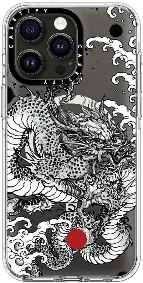 CASETiFY Clear iPhone 15 Pro Max Case [Not Yellowing / 6.6 ft. 3X Military Grade Drop Protection/Magsafe] - Power Dragon - Clear
