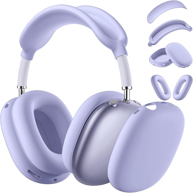 Lerobo Ear Covers for AirPods Max, Soft Silicone Earcup Case/Anti-Scratch Earpad Cover/Headband Cover, Soft Silicone Accessories Protective Cover for Apple AirPod Max 2024/2020, Lightpurple