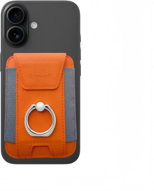 for Magsafe Wallet, Slim Magnetic Card Wallet with Grip, 7 Cards Holder RFID Blocking, Ring Stand Stick on Wallet with Privacy Flap(Orange)