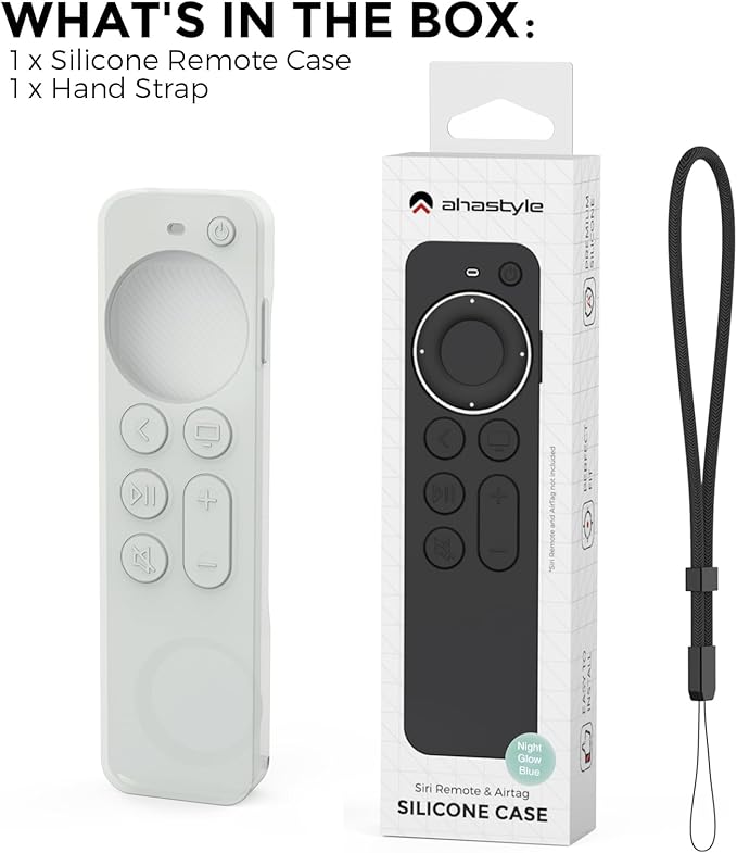 AhaStyle Case Compatible with 2022 Apple TV 4K HD Siri Remote 3rd Generation [AirTag Holder Built in] All Around Cover Apple TV Remote/Siri Remote (2nd) and AirTag (Glow Blue)