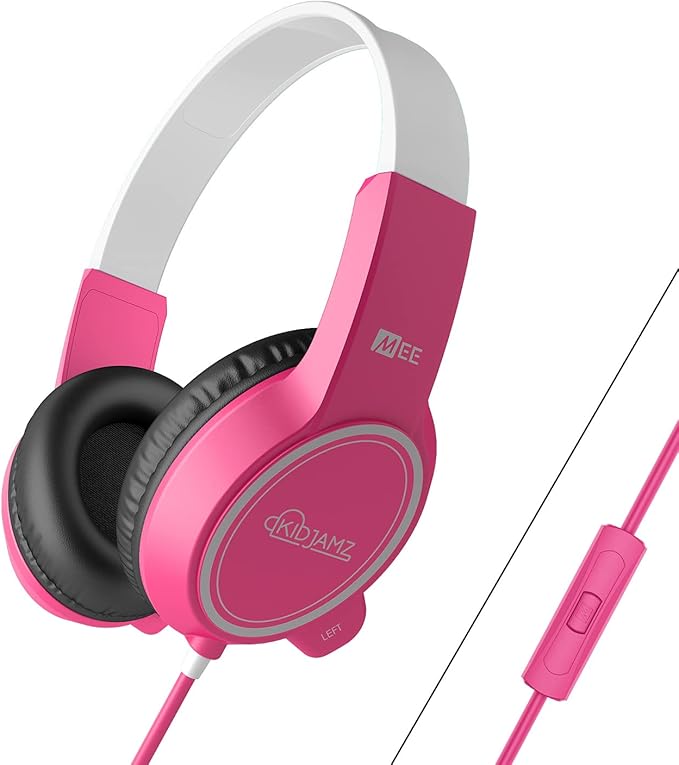 MEE Audio KidJamz 3 Kids Safe Listening Headphones with Volume Limiter & Built-in Microphone, Adjustable On-Ear Headset w/ 3.5mm Jack & Tangle-Free Cord for Online Learning/School/Travel/Tablet