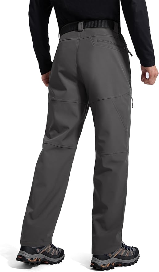 FREE SOLDIER Men's Fleece Lined Outdoor Cargo Hiking Pants Water Repellent Softshell Snow Ski Pants with Zipper Pockets