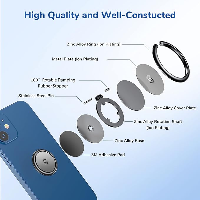 Syncwire Cell Phone Ring Holder Stand, 360 Degree Rotation Finger Ring Kickstand Polished Metal Phone Grip for Magnetic Car Mount