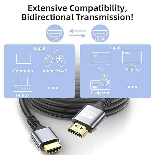 4k Hdmi Cable 100ft High Speed HDMI 2.0 Cable Signal Booster Extender 4K@60Hz 18gbps Gold Plated Connector 3D ARC Ethernet HDMI Cord for HDTV Monitor Laptop Roku TV Xbox PS3/PS4(Silvery) ﻿