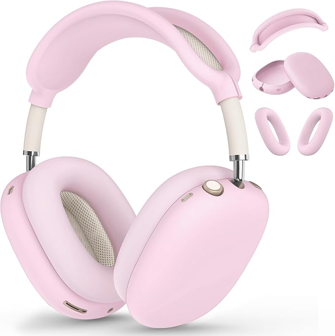 Silicone Case Cover for AirPods Max, Ear Pad Case Cover/Ear Cups Cover/Headband Cover for AirPod Max Headphones, Accessories Soft Silicone Protector for Apple AirPods Max New USB-C (2024) (Pink)