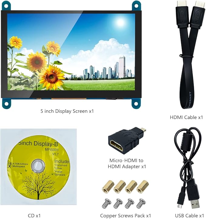 5 Inch IPS LCD Touch Screen Display Panel 800×480 Capacitive Screen HDMI Monitor for Raspberry Pi 5/4/3, BB Black, Windows 10 8 7