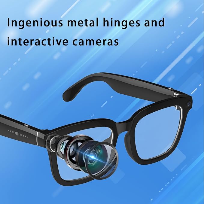 AI Bluetooth Smart Glasses with Camera, 1200P Video Recording Glasses, 8MP Anti-Shake Camera Glasses, Voice Assistant, Supports Photo/Video/Audio Recording, with AI Assistant & Real-Time Translation