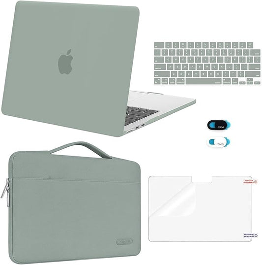 MOSISO Compatible with MacBook Air 13 inch Case M5 2026 M4 2025 M3 M2 2024-2022 A3449 A3240 A3113 A2681,Hard Shell&Sleeve Bag&Keyboard Skin&Webcam Cover&ScreenFilm for MacBook Air 13.6, Antique Green