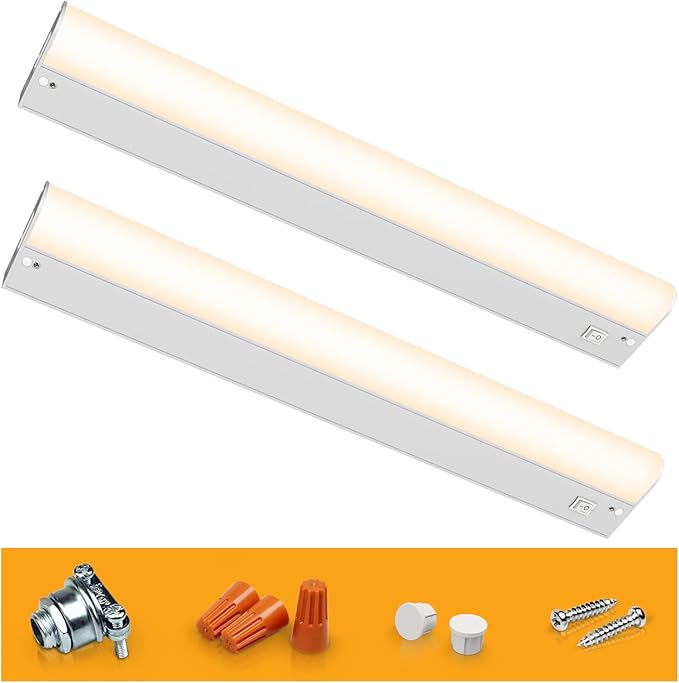 Hizashi LED Under Cabinet Lights Hardwired Only, 12W 850lm Direct Wire Under Cabinet Lighting, Dimmable, CRI＞90, ETL & Energy Star Certificated, 24inch, Warm White 3000K, Pack of 2