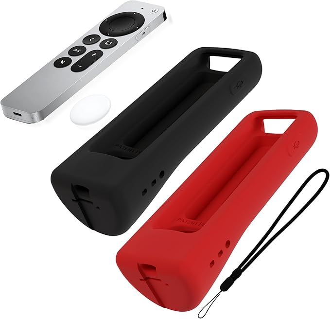GripStand™ Apple TV Remote Cover, Scratch-Resistant Silicone Case Compatible with AirTag, Fits Siri Apple TV 4K/HD (2nd & 3rd Gen), Stand-Up Design, Enhanced Grip, 2 Pack Black and Red by 73&Sunny