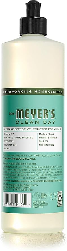 Mrs. MEYER'S CLEAN DAY Variety, 2 Liquid Hand Soap 12.5 OZ, 1 Liquid Dish Soap, 16 FL OZ (Basil)