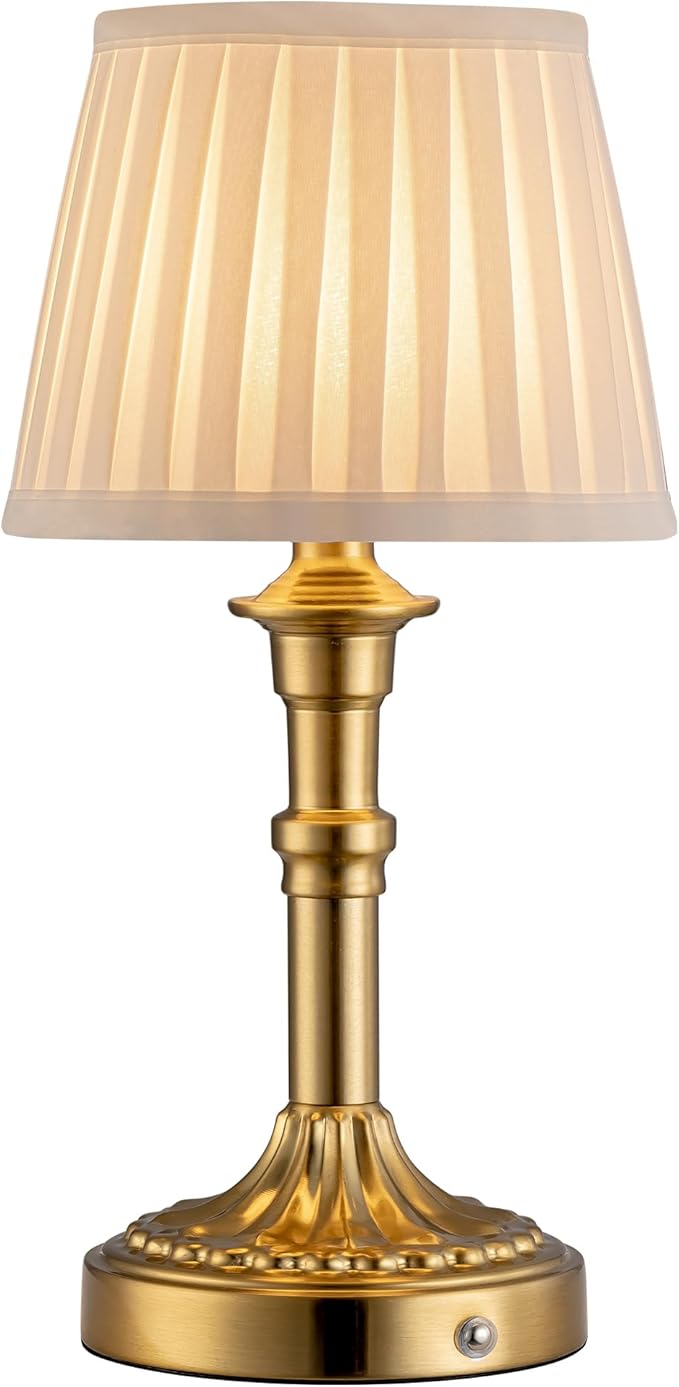 KDG Cordless Portables Table Lamp, LED Fabric Shade Small Desk Lamps, 4000mAh Battery Powered Lighting, 2700K Stepless Dimmable Light for Living Room, Dining Room, Bedroom, Bedside (Bronze)