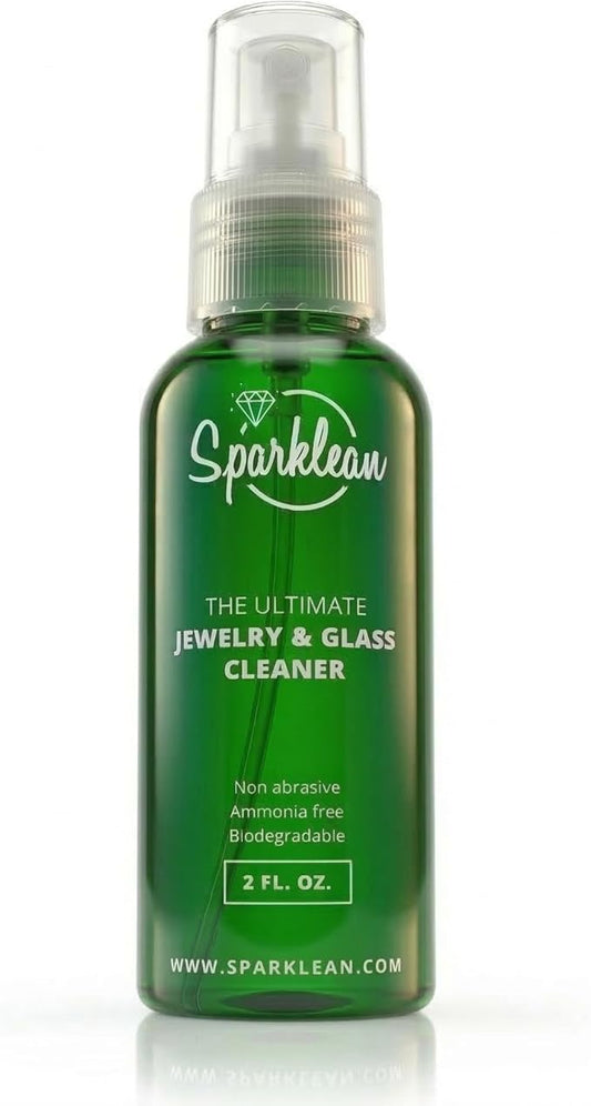 SPARKLEAN Jewelry & Glass Cleaner Spray (2 Oz) - Biodegradable, Ammonia-Free Solution for Gold, Silver & Diamond Rings - Safe for All Metals & Gemstones - Eco-Friendly - Travel Size