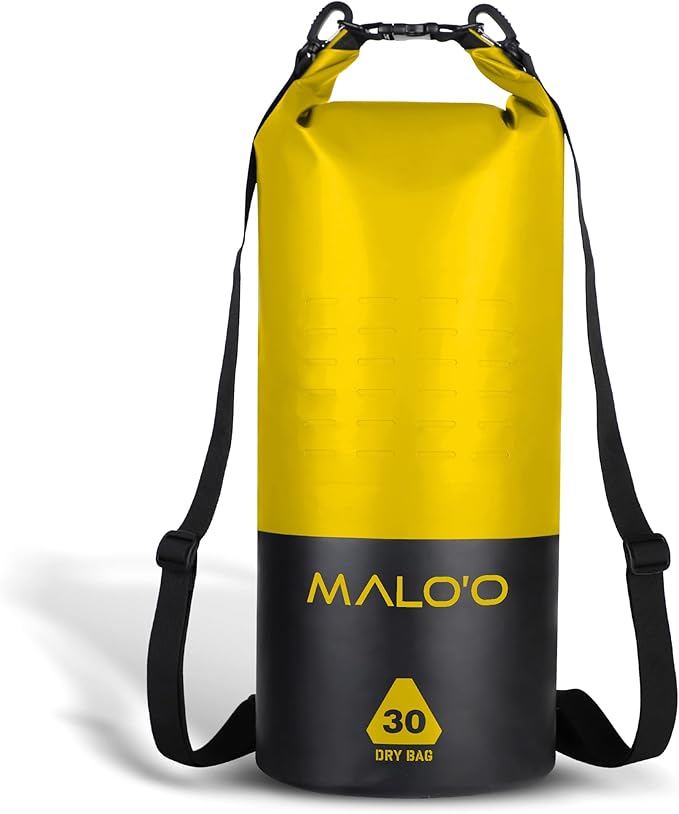 Malo?™o DryPack 30L Waterproof Kayak Dry Bag, Heavy Duty Roll-Top Dry Bag with MOLLE Grid and Carry Straps for Fishing, Paddle Boarding, Boating, Camping, and Travel, Yellow