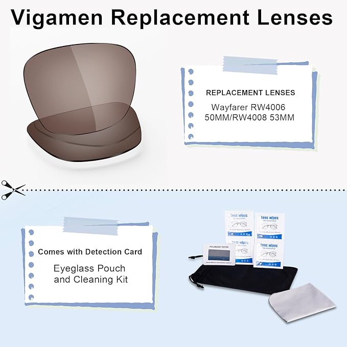 Replacement Lenses Compatible with Ray-Ban Meta Wayfarer RW4006 50mm Smart Glasses for Women Men-Non/Polarized Lenses