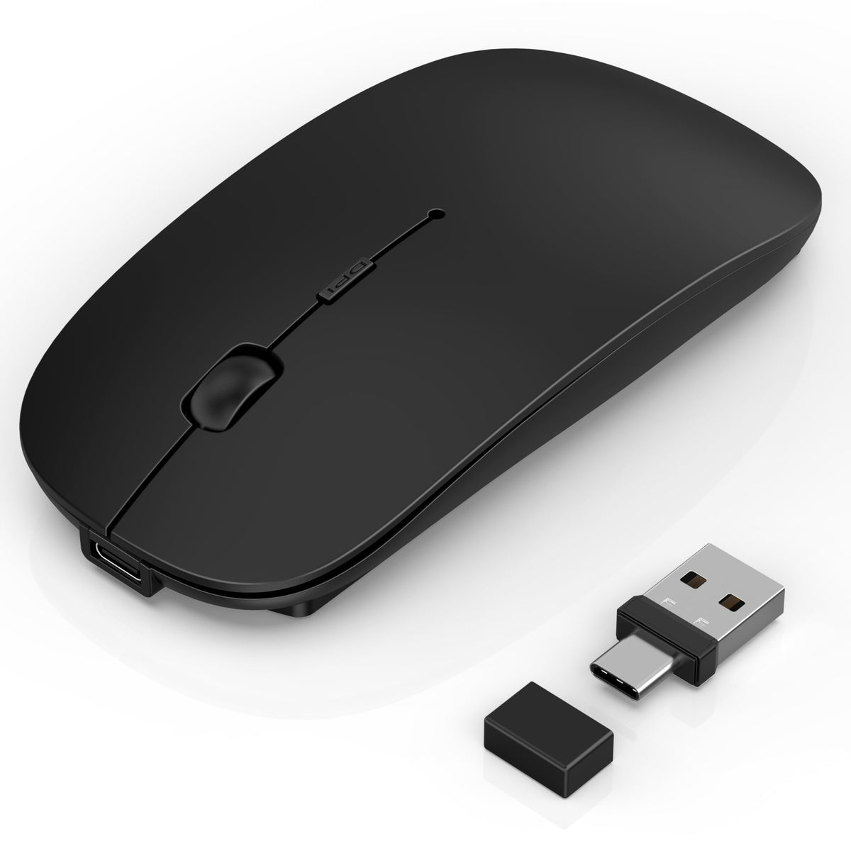 Gizdot-S1 Bluetooth Mouse for Laptop/MacBook Air/Pro & iPad, Wireless Rechargeable Mouse with Type-C, Slim Mouse Jiggler for iMac, 4 Connection Modes, Silent Click, 1600 DPI Compatible Mac OS/Windows