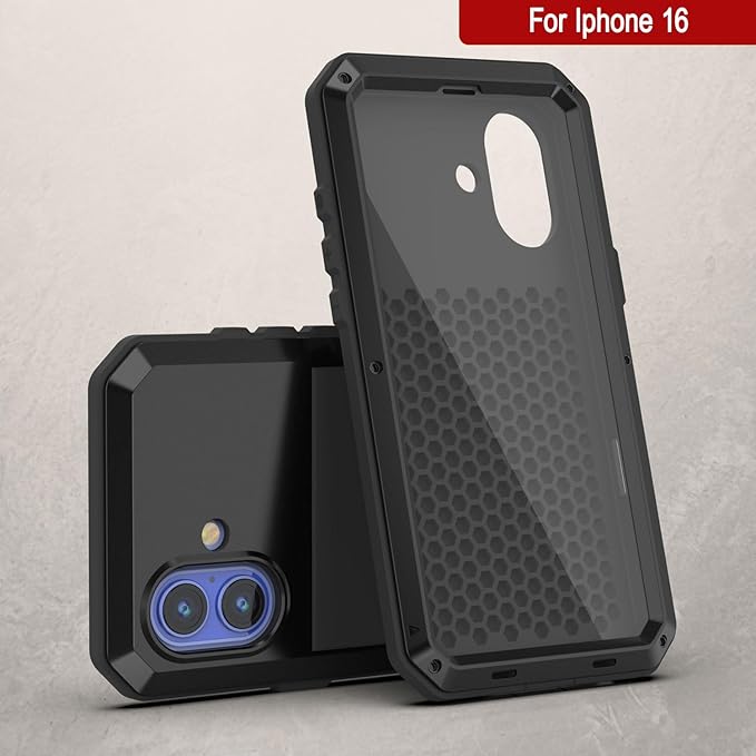 Punkcase for iPhone 16 Metal Case | Heavy Duty Military Grade Armor Cover | Hard Aluminum & TPU Design W/Tempered Glass Screen Protector for iPhone 16 (6.1") (2024) [Black]