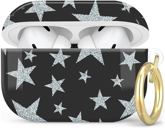 Compatible with AirPod Pro 2nd/1st Generation Case Cover with Key Chain,Full Protective Shockproof Wireless Headphone Case for Airpod Pro 2023/2022/2019(White Stars)
