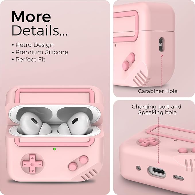 for AirPods Pro 2 Case - Silicone Game Console Design Case for Apple AirPods 2nd/1st Generation, Cute Airpod pro Cover for Men/Women (Pink)