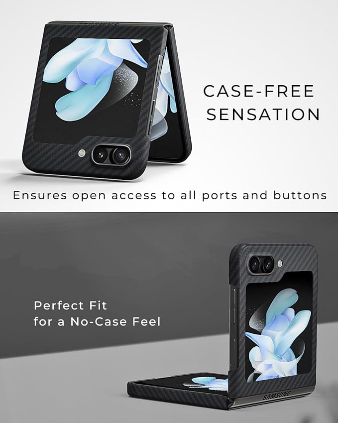Thinborne Super Thin for Samsung Galaxy Z Flip 5 Case, [600D Aramid Fiber] [Ultra Slim Minimalist Style with Carbon Fiber Textures]