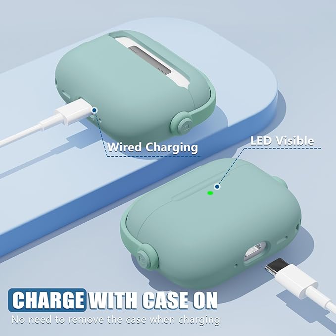for Airpods Pro 3 Case,Safety Lock Cases for Apple Airpod Pro 3 (2025) with Cleaner Kit, Drop Protection Air pods Pro3 Case Cover for Men for Women with Keychain,Mint Green