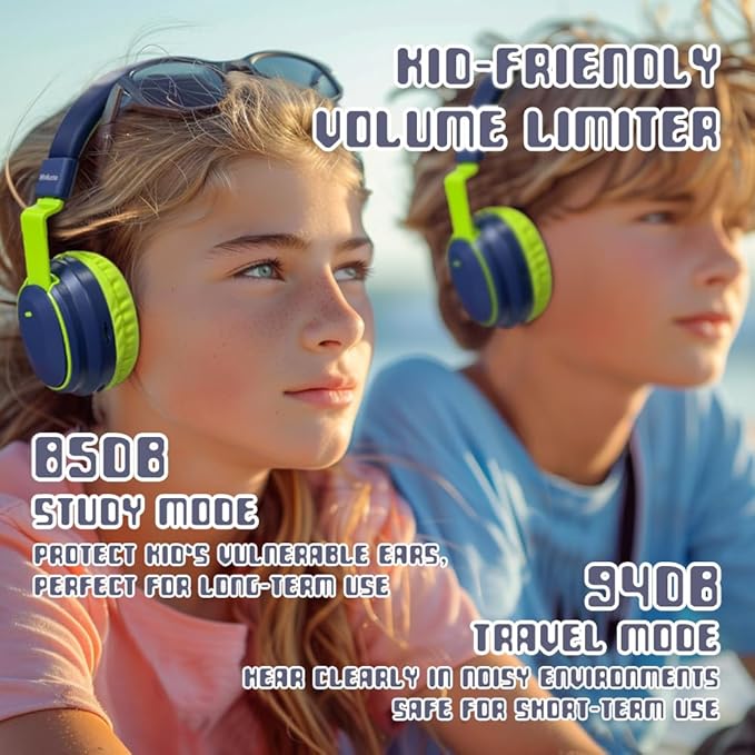 Kids Headphones Bluetooth 5.3 Wireless Lightweight Fast Charging 68 Hours Play Time Volume Limited 85/94dB Over Ear Foldable with Built-in Mic for Toddler Boy Tablet Pad Deepblue