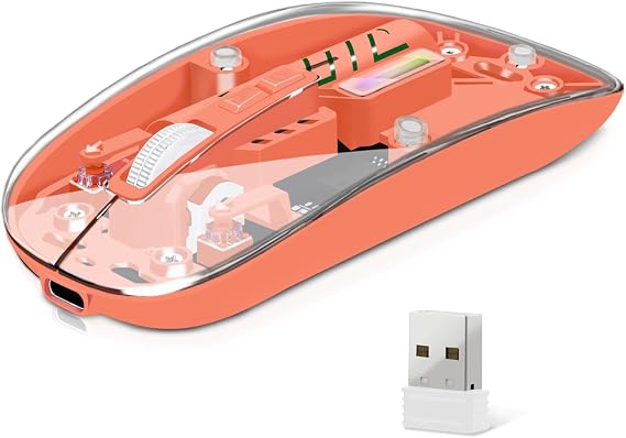 Wireless Mouse, Computer Mice with Dual Mode (2.4G + BT5.2) Connectivity, Dolrso Optical Mouse with Transparent Shell, Rechargeable Battery, Bluetooth Mouse for Laptop,PC,iPad,MacBook,Desktop (Orange) - Image 7