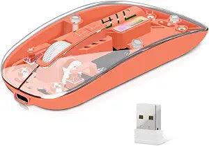 Wireless Mouse, Computer Mice with Dual Mode (2.4G + BT5.2) Connectivity, Dolrso Optical Mouse with Transparent Shell, Rechargeable Battery, Bluetooth Mouse for Laptop,PC,iPad,MacBook,Desktop (Orange) - Image 1