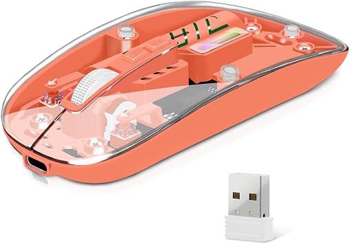 Wireless Mouse, Computer Mice with Dual Mode (2.4G + BT5.2) Connectivity, Dolrso Optical Mouse with Transparent Shell, Rechargeable Battery, Bluetooth Mouse for Laptop,PC,iPad,MacBook,Desktop (Orange) - Image 2