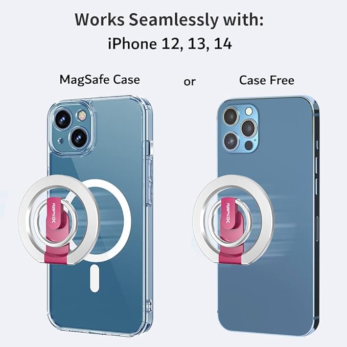 RapidX Snapo 2-in-1 Magnetic Phone Grip & Stand, Holder with Adjustable Kickstand, Compatible with iPhone 12, 13, 14 Pro, Pro Max, Mini (Pink)
