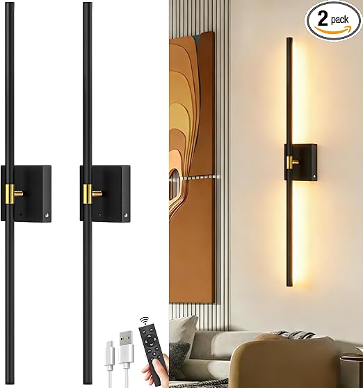 iThird Battery Operated Wall Sconces Set of 2: 10000mAh Rechargeable Wireless Wall Lights, 360° Rotatable Magnetic Wall Lamp, 4CCT Dimmable LED Wall Lighting for Bedroom Living Room Hallway, 31.7in