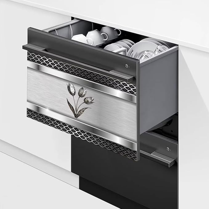 Stainless Steel Dishwasher Magnet Cover Decor, Metal Floral Dishwashing Sticker Magnetic, Kitchen Fridge Door Magnet Cover Vinyl Sticker (23" x 17" Magnetic)