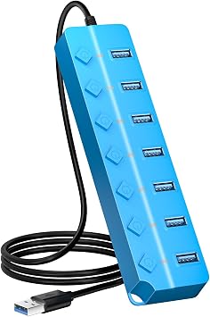 USB Hub 7 Port, USB Splitter with Individual On/Off Switches and Lights