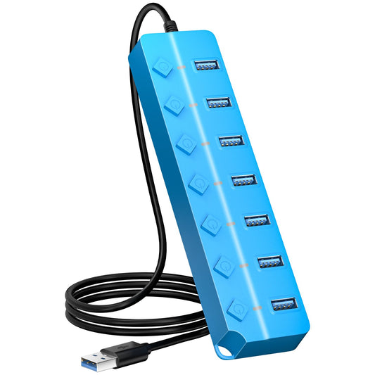 USB Hub 7 Port, USB Splitter with Individual On/Off Switches and Lights