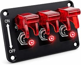 MGI SpeedWare 3-Gang Toggle Switch Panel with LED & Safety Flip Covers – Heavy-Duty SPST Rocker Switch Plate for 12V Car, Truck, Boat, RV & UTV (Red) - Image 1