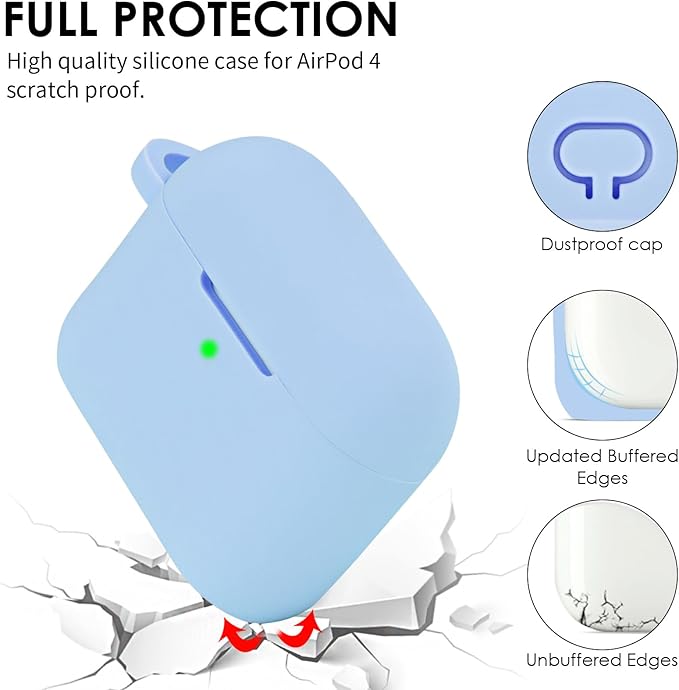 Filoto Compatible with AirPods 4 Case - Soft Silicone Cover with Bracelet Lanyard and Keychain, Shockproof and Scratch-Resistant, Cute Design for AirPods 4th Generation(Gray Blue)