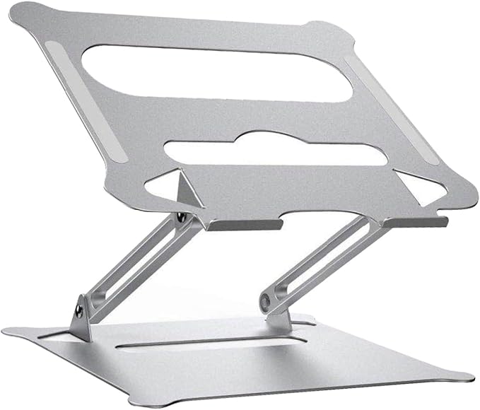 Aluminum Alloy Foldable Laptop Stand Adjustable Height Notebook PC Holder Portable Silver Laptop Support for Home Office and Travel Use
