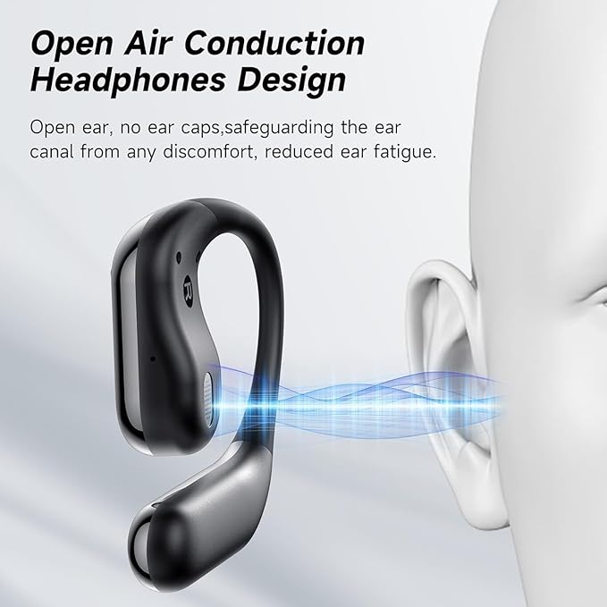 Intelligent Touch Screen Open Ear Earbuds Ultra Comfort Bluetooth 5.4 Headphones Over The Ear Earphones with Ear Hooks IPX7 Waterproof Bone Conduction Earbuds for Running Fitness Sport Workouts,Grey5