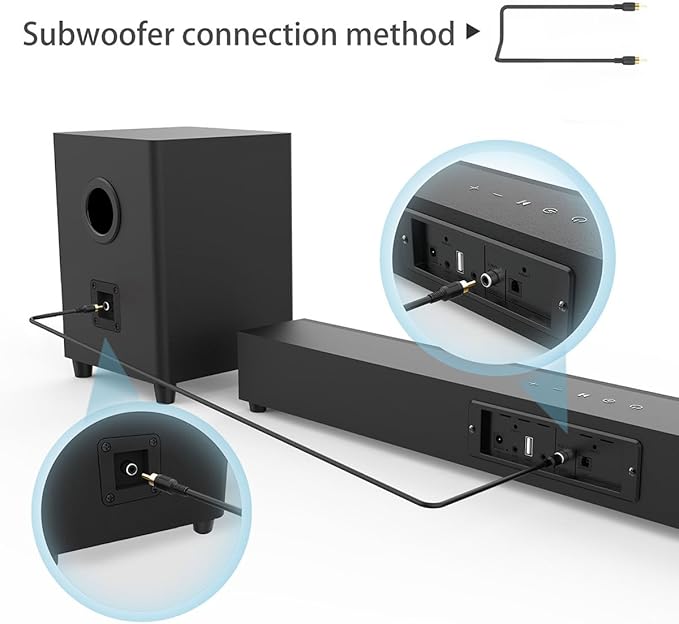 Soundbar for TV with Subwoofer, 2.1 Channel Surround Sound System, Bluetooth TV Speaker with Deep Bass, Optical/AUX/USB, Remote Control, Home Theater Sound Bar for Smart TV