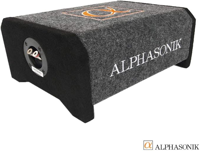Alphasonik AS8DF 8 inch 600 Watts 4-Ohm Down Fire Shallow Mount Flat Enclosed Sub woofer for Tight Spaces in Cars and Trucks, Slim Thin Loaded Subwoofer Air Tight Sealed Bass Enclosure