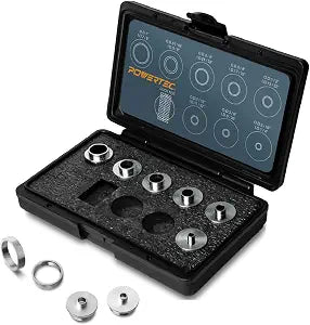 POWERTEC Router Guide, Router Bushing Guide Set, Router Template Guide 10 Pcs w/Storage Case, Fits Porter Cable Style Router Sub Base Plate. Size 5/16" to 1" Router Inlay Kit for Woodworking (71051)