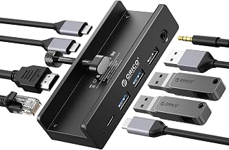 ORICO Clip Docking Station, 8-in-1 Clamp USB C Hub with 4K@60Hz HDMI, 100W PD, Gigabit Ethernet, 4xUSB Port, AUX, 10Gbps Clamp Docking Station for Laptop, MacBook, PC (Adapter Not Included) - Image 1