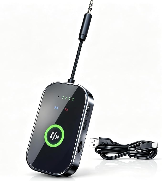 Bluetooth 6.0 Transmitter Receiver, 2-in-1 Wireless Audio Adapter for Plane