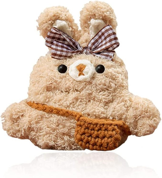 Yatchen Plush Case for AirPods 2/1,Cute Fluffy 3D Cartoon Animal Bunny for Airpods 2nd 1st Generation Furry Hairy Soft TPU Cover Warm Charging Box with Keychain Anti-Fall Protector for AirPods 1&2